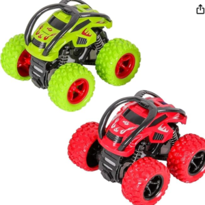 Monster Trucks Spielzeug, Zurückziehen Auto Trägheit Reibungsbetriebene Autos 360 Grad Rotierendes Geländewagen Spielzeugauto für 3-10 Jahre Alte Jungen Mädchen Kinder (2 Stück, Grün Rot)